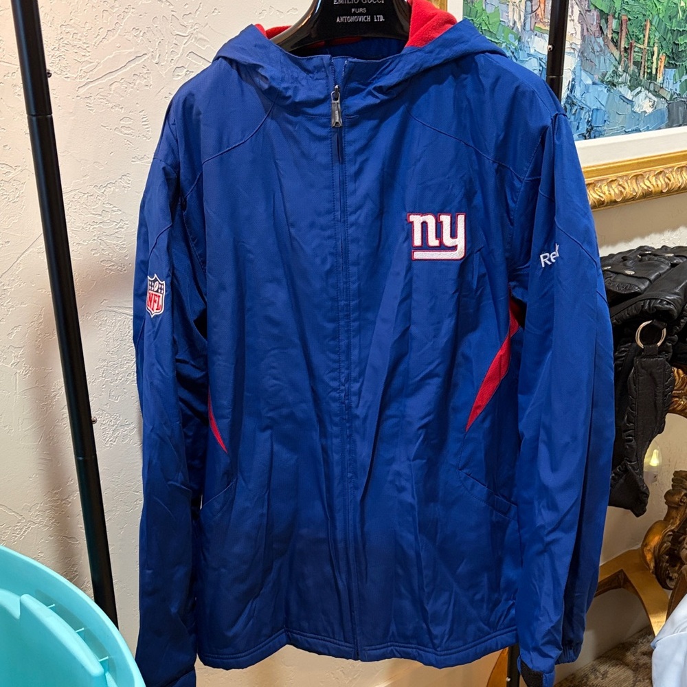 Reebok NY Giants  Blue NFL On-Field Jacket with White and Red Logo